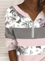 Women's Floral Print Casual Long Sleeve Zipper Sweatshirt