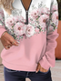 Women's Floral Print Casual Long Sleeve Zipper Sweatshirt