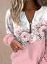 Women's Floral Print Casual Long Sleeve Zipper Sweatshirt