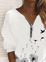Women's Floral Print Casual Long Sleeve Zipper Sweatshirt