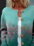 Women's Floral Pattern Art Print Button Cardigan Sweater