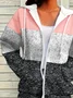 Women's Colorblock Printed Casual Long Sleeve Zipper Hooded Sweatshirt Jacket