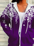 Women's Floral Print Casual Long Sleeve Zipper Hooded Sweatshirt Jacket