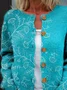 Women's Floral Pattern Art Print Button Cardigan Sweater