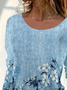 Women's Long Sleeve T-shirt Spring/Fall Blue Floral Printing Jersey Crew Neck Daily Going Out Casual Top
