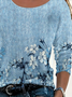 Women's Long Sleeve T-shirt Spring/Fall Blue Floral Printing Jersey Crew Neck Daily Going Out Casual Top