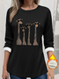 Women's Thickened Pullover Giraffe Pattern Casual Comfort Long Sleeve Crew Neck Regular Fit Top