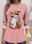 Women's Thickened Pullover Halloween Pattern Casual Comfort Long Sleeve Crew Neck Regular Fit Top