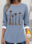 Women's Thickened Pullover Giraffe Pattern Casual Comfort Long Sleeve Crew Neck Regular Fit Top