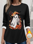 Women's Thickened Pullover Halloween Pattern Casual Comfort Long Sleeve Crew Neck Regular Fit Top