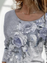 Women's Long Sleeve T-shirt Spring/Fall Gray Floral Printing Jersey Crew Neck Daily Going Out Casual Top
