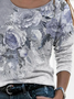 Women's Long Sleeve T-shirt Spring/Fall Gray Floral Printing Jersey Crew Neck Daily Going Out Casual Top
