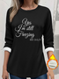 Women's Thickened Pullover Lettering Pattern Casual Comfort Long Sleeve Round Neck Regular Top