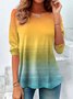 Regular Fit Crew Neck Casual Ombre T-Shirt
