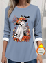 Women's Thickened Pullover Halloween Pattern Casual Comfort Long Sleeve Crew Neck Regular Fit Top