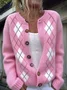 Women Geometric Casual  Micro-Elasticity Daily Loose  Cardigan