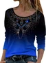Women's Long Sleeve T-shirt Spring/Fall Purple Ombre Printing Jersey Crew Neck Daily Going Out Casual Top