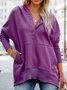 Simple V-neck Hooded Multi-color Bat Sleeve Sweatshirt Loose Thread Stitching Sweatshirt