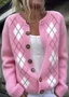 Women Geometric Casual  Micro-Elasticity Daily Loose  Cardigan
