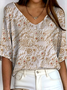 Women's Ribbed T-Shirt Casual Comfort 3/4 Sleeves Regular Top