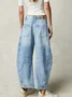 Buckle Cotton Loose Casual Women's Loose Wide Leg Pants Mid-low Rise Washed Scimitar Pants Jeans