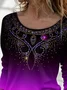 Women's Long Sleeve T-shirt Spring/Fall Purple Ombre Printing Jersey Crew Neck Daily Going Out Casual Top