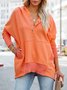 Simple V-neck Hooded Multi-color Bat Sleeve Sweatshirt Loose Thread Stitching Sweatshirt