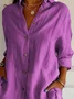 Women's Long Sleeve Shirt Spring/Fall Purple Plain Buckle Shirt Collar Regular Sleeve Daily Going Out Casual Top