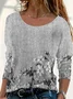 Women's Long Sleeve T-shirt Spring/Fall Blue Floral Printing Jersey Crew Neck Daily Going Out Casual Top