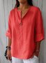 Casual Plain Buttoned V Neck Blouse