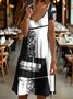 Colorblock V Neck Casual Dress With No