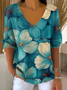 Women's Gradient Floral Pattern T-Shirt Casual Comfort Regular Striped Top