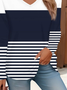 Women's Long Sleeve T-shirt Spring/Fall Purplish blue Striped Printing Jersey V Neck Daily Going Out Casual Top
