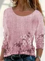 Women's Long Sleeve T-shirt Spring/Fall Blue Floral Printing Jersey Crew Neck Daily Going Out Casual Top