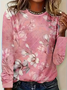Women's Long Sleeve T-shirt Spring/Fall Pink Floral Printing Jersey Crew Neck Daily Going Out Casual Top