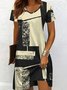 Colorblock V Neck Casual Dress With No