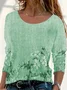Women's Long Sleeve T-shirt Spring/Fall Blue Floral Printing Jersey Crew Neck Daily Going Out Casual Top