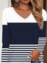 Women's Long Sleeve T-shirt Spring/Fall Purplish blue Striped Printing Jersey V Neck Daily Going Out Casual Top