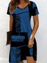 Colorblock V Neck Casual Dress With No