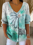 Women's Gradient Floral Pattern T-Shirt Casual Comfort Regular Striped Top