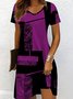 Colorblock V Neck Casual Dress With No