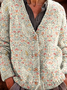 Women's Retro Floral Pattern V-Neck Cardigan Casual Comfort Regular Sweatshirt Jacket