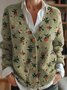 Women's Retro Floral Pattern V-Neck Cardigan Casual Comfort Regular Sweatshirt Jacket