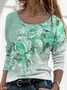 Women's Long Sleeve T-shirt Spring/Fall Gray Floral Printing Jersey Crew Neck Daily Going Out Casual Top