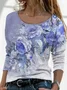 Women's Long Sleeve T-shirt Spring/Fall Gray Floral Printing Jersey Crew Neck Daily Going Out Casual Top