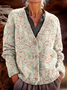 Women's Retro Floral Pattern V-Neck Cardigan Casual Comfort Regular Sweatshirt Jacket
