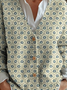 Women's Retro Floral Pattern V-Neck Cardigan Casual Comfort Regular Sweatshirt Jacket