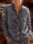 Women's Retro Floral Pattern V-Neck Cardigan Casual Comfort Regular Sweatshirt Jacket