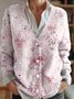 Women's Artistic Floral Pattern V-Neck Cardigan Casual Comfort Regular Sweatshirt Jacket