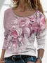 Women's Long Sleeve T-shirt Spring/Fall Gray Floral Printing Jersey Crew Neck Daily Going Out Casual Top